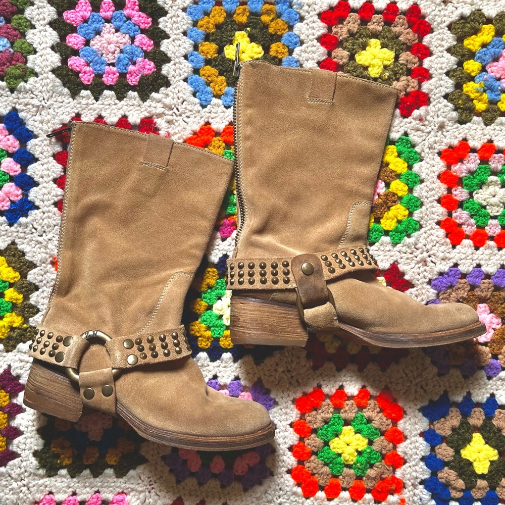 Vintage y2k ZADIG & VOLTAIRE suede & studded harness campus moto boots
